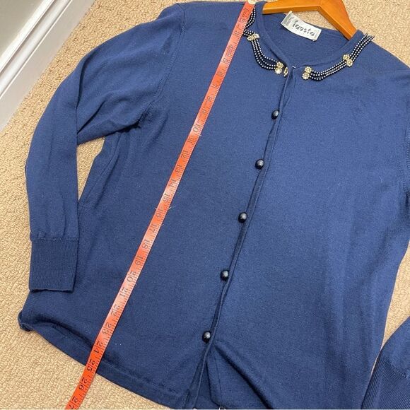 Vintage Italian 100% Merino Wool Beaded Cardigan -M - Picture 7 of 8